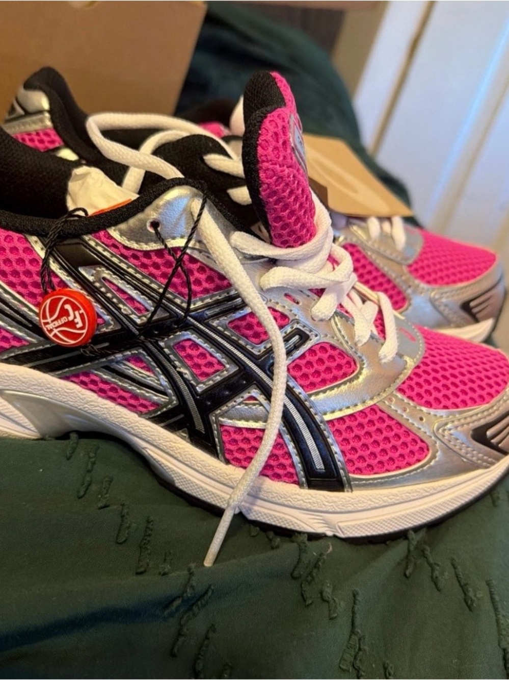 ASICS Women's Pink and Black Mesh Running Shoes with Silver Accents